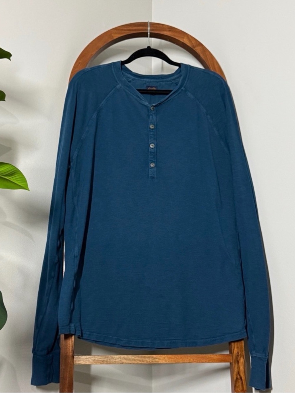 Good Man Brand 2XL Teal Blue 100% Cotton Long Sleeve Slim Fit Henley Shirt